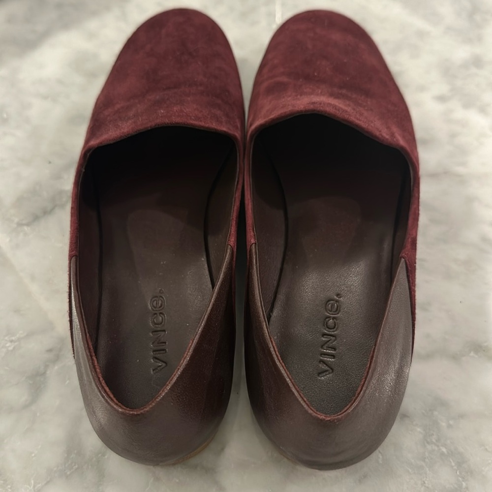 Maroon suede/velvet Vince loafers